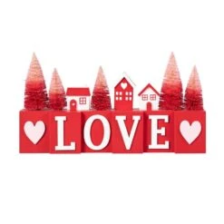 7.50 In. H Valentine's Wooden House/Brush Trees LOVE Table Decor -The Home Depot Shop glitzhome seasonal decorations 2032100016 c3 1000