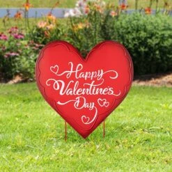 24 In. H Metal Happy Valentine's Day Heart Yard Stake Or Wall Decor -The Home Depot Shop glitzhome seasonal decorations 2032200005 4f 1000
