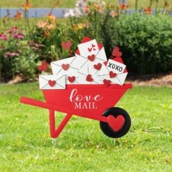 24 In. H Valentine's Metal LOVE Mail Wagon Yard Stake Or Wall Decor -The Home Depot Shop glitzhome seasonal decorations 2032200006 4f 1000