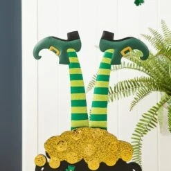 24 In. Wooden St. Patrick's Leprechaun Pot Of Gold Porch Decor(KD) -The Home Depot Shop glitzhome seasonal decorations 2032700003 4f 1000