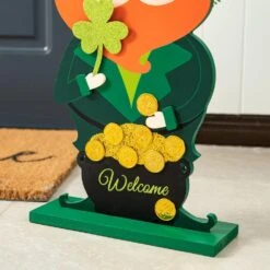 23.5 In. St.Patrick's Wooden Leprechaun Pot Of Gold Porch Decor(KD) -The Home Depot Shop glitzhome seasonal decorations 2032700004 44 1000