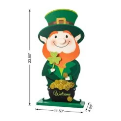 23.5 In. St.Patrick's Wooden Leprechaun Pot Of Gold Porch Decor(KD) -The Home Depot Shop glitzhome seasonal decorations 2032700004 c3 1000