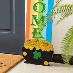 42 In. H St.Patrick's Wooden Rainbow And Pot Of Gold Porch Decor -The Home Depot Shop glitzhome seasonal decorations 2032700005 44 1000