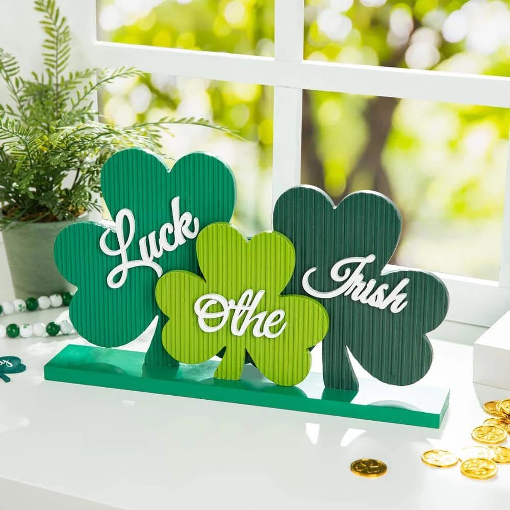 9.5 In. H St.Patrick's Wooden Shamrocks Table Decor 8 9.5 In. H St.Patrick's Wooden Shamrocks Table Decor - Image 8