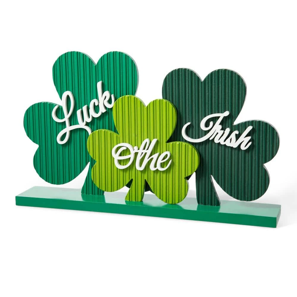 9.5 In. H St.Patrick's Wooden Shamrocks Table Decor 1 9.5 In. H St.Patrick's Wooden Shamrocks Table Decor