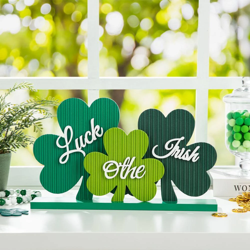 9.5 In. H St.Patrick's Wooden Shamrocks Table Decor 2 9.5 In. H St.Patrick's Wooden Shamrocks Table Decor - Image 2