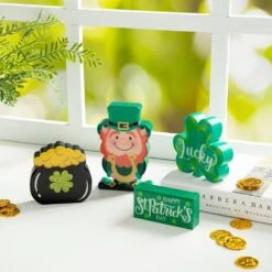 6 In. H St Patrick's Epoxy Wooden Shamrock & Pot Of Gold & Leprechaun Table Decor(Set Of 4) 14 6 In. H St Patrick's Epoxy Wooden Shamrock & Pot Of Gold & Leprechaun Table Decor(Set Of 4) -The Home Depot Shop glitzhome seasonal decorations 2032800013 77 1000