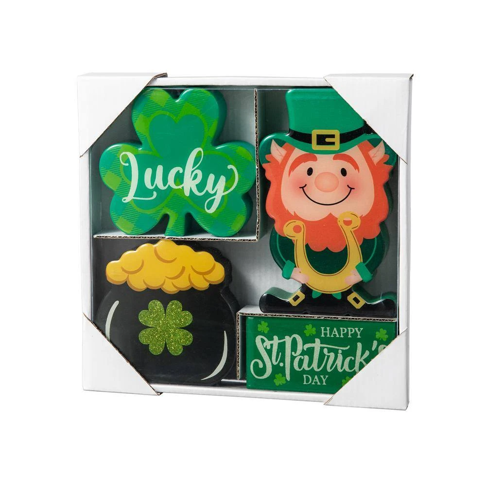 6 In. H St Patrick's Epoxy Wooden Shamrock & Pot Of Gold & Leprechaun Table Decor(Set Of 4) 5 6 In. H St Patrick's Epoxy Wooden Shamrock & Pot Of Gold & Leprechaun Table Decor(Set Of 4) - Image 5