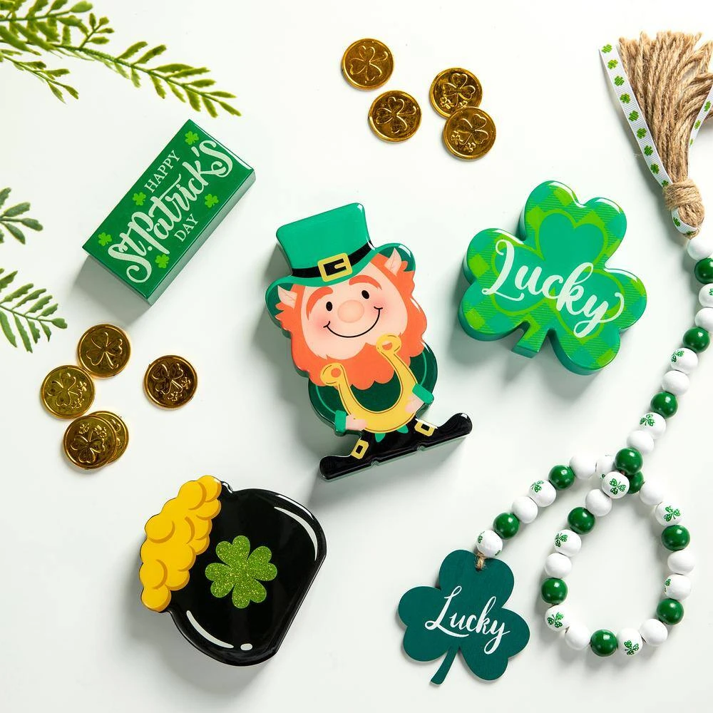 6 In. H St Patrick's Epoxy Wooden Shamrock & Pot Of Gold & Leprechaun Table Decor(Set Of 4) 2 6 In. H St Patrick's Epoxy Wooden Shamrock & Pot Of Gold & Leprechaun Table Decor(Set Of 4) - Image 2