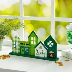 8.50 In. H St. Patrick's Wooden LUCKY House Table Decor -The Home Depot Shop glitzhome seasonal decorations 2032800014 31 1000