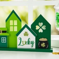 8.50 In. H St. Patrick's Wooden LUCKY House Table Decor -The Home Depot Shop glitzhome seasonal decorations 2032800014 44 1000