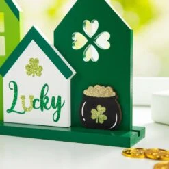 8.50 In. H St. Patrick's Wooden LUCKY House Table Decor -The Home Depot Shop glitzhome seasonal decorations 2032800014 fa 1000