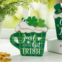 5.25 In. H St. Patrick's Wooden Coffee Cup Table Decor (Set Of 2) -The Home Depot Shop glitzhome seasonal decorations 2032800015 44 1000