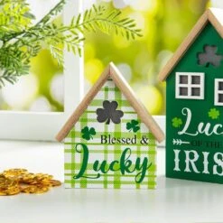 8.5 In. H St. Patrick's Lighted Wooden House-shaped Table Decor (Set Of 2 ) -The Home Depot Shop glitzhome seasonal decorations 2032800016 1f 1000