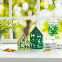 8.5 In. H St. Patrick's Lighted Wooden House-shaped Table Decor (Set Of 2 ) -The Home Depot Shop glitzhome seasonal decorations 2032800016 31 1000