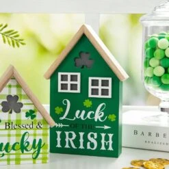 8.5 In. H St. Patrick's Lighted Wooden House-shaped Table Decor (Set Of 2 ) -The Home Depot Shop glitzhome seasonal decorations 2032800016 44 1000