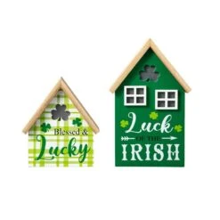 8.5 In. H St. Patrick's Lighted Wooden House-shaped Table Decor (Set Of 2 ) -The Home Depot Shop glitzhome seasonal decorations 2032800016 c3 1000