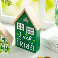 8.5 In. H St. Patrick's Lighted Wooden House-shaped Table Decor (Set Of 2 ) -The Home Depot Shop glitzhome seasonal decorations 2032800016 fa 1000