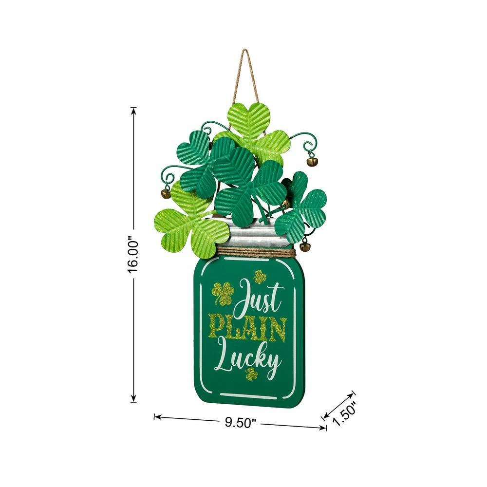 16 In. H St. Patrick's Wooden/Metal Mason Jar With Shamrock Door Hanger 6 16 In. H St. Patrick's Wooden/Metal Mason Jar With Shamrock Door Hanger - Image 6