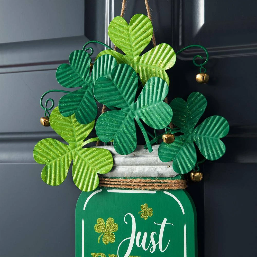16 In. H St. Patrick's Wooden/Metal Mason Jar With Shamrock Door Hanger 7 16 In. H St. Patrick's Wooden/Metal Mason Jar With Shamrock Door Hanger - Image 7