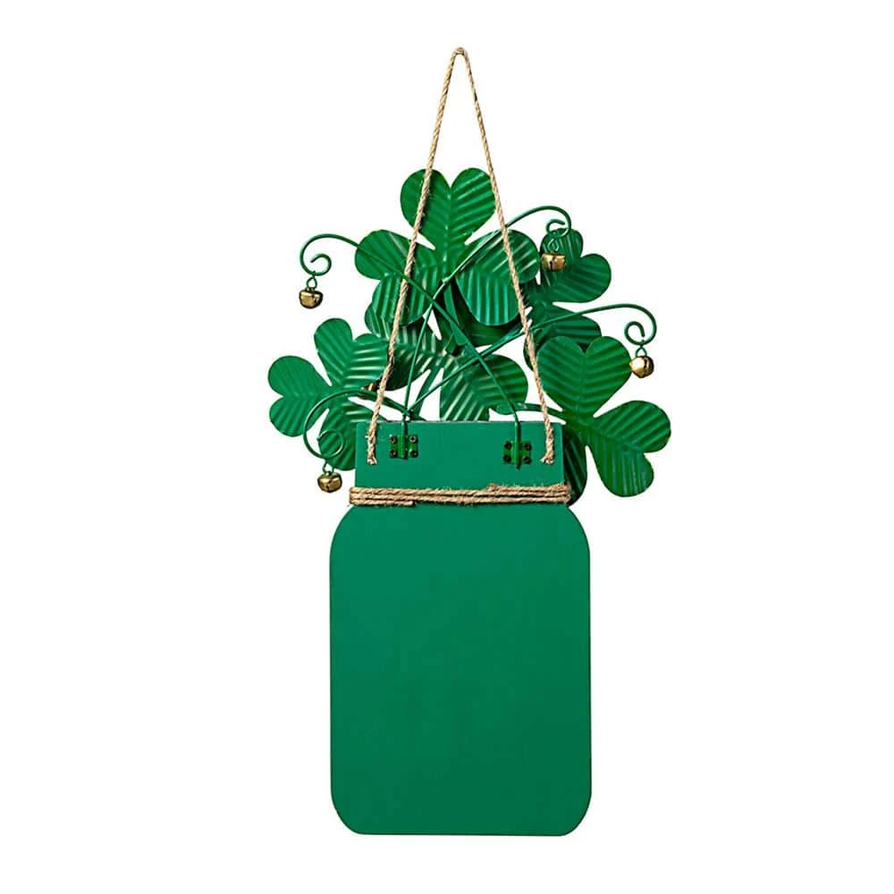 16 In. H St. Patrick's Wooden/Metal Mason Jar With Shamrock Door Hanger 3 16 In. H St. Patrick's Wooden/Metal Mason Jar With Shamrock Door Hanger - Image 3