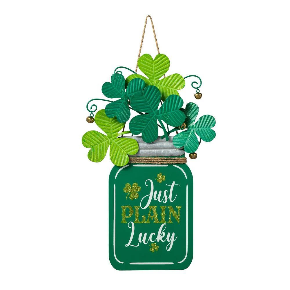 16 In. H St. Patrick's Wooden/Metal Mason Jar With Shamrock Door Hanger 4 16 In. H St. Patrick's Wooden/Metal Mason Jar With Shamrock Door Hanger - Image 4