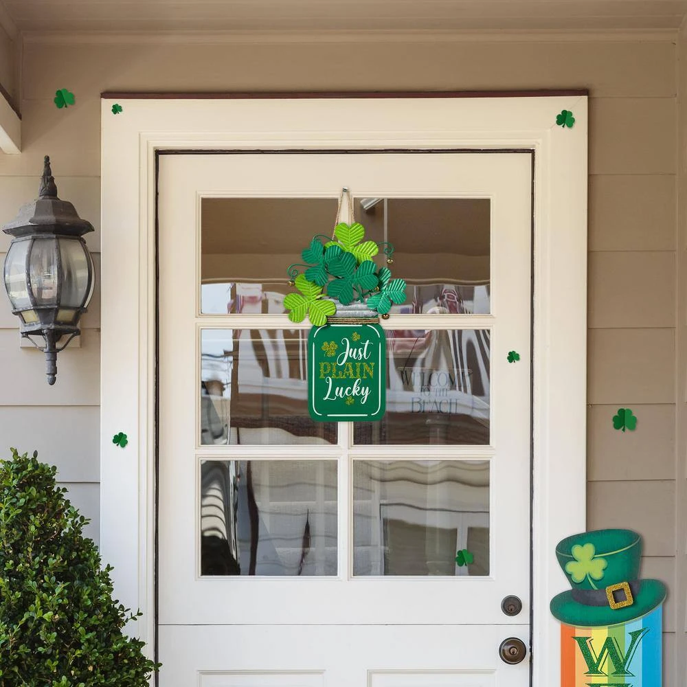 16 In. H St. Patrick's Wooden/Metal Mason Jar With Shamrock Door Hanger 2 16 In. H St. Patrick's Wooden/Metal Mason Jar With Shamrock Door Hanger - Image 2