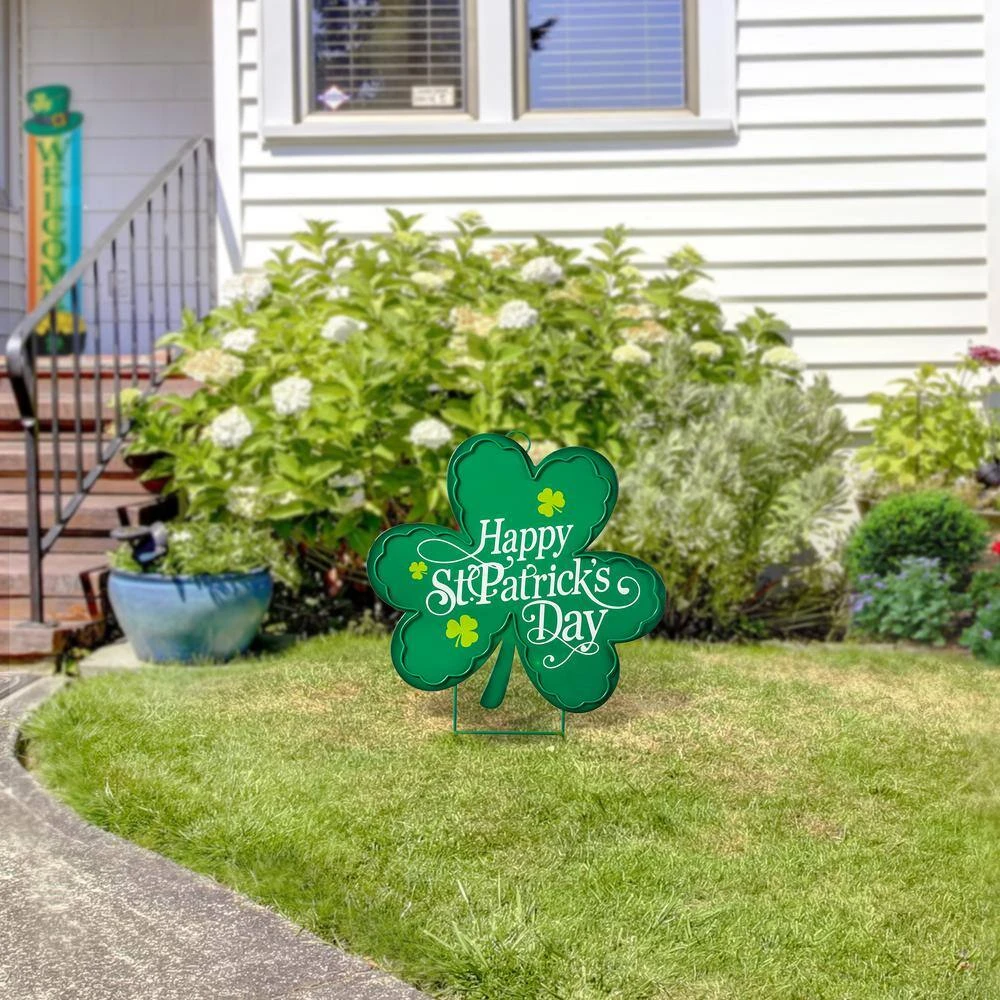 24 In. H St. Patrick's Metal Shamrock Yard Stake Or Wall Decor 2 24 In. H St. Patrick's Metal Shamrock Yard Stake Or Wall Decor - Image 2