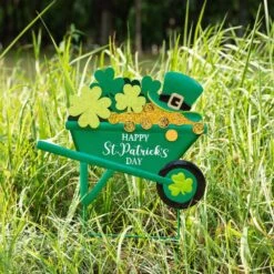 24 In. H St. Patrick's Metal Shamrocks Wagon Yard Stake Or Wall Decor -The Home Depot Shop glitzhome seasonal decorations 2033200008 4f 1000