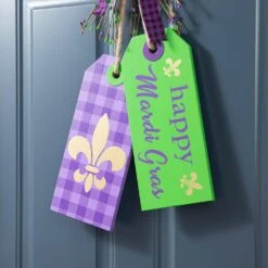 25.5 In.H Happy Mardi Gras Day Wooden Bookmark Door Hanger -The Home Depot Shop glitzhome seasonal decorations 2037100007 1f 1000