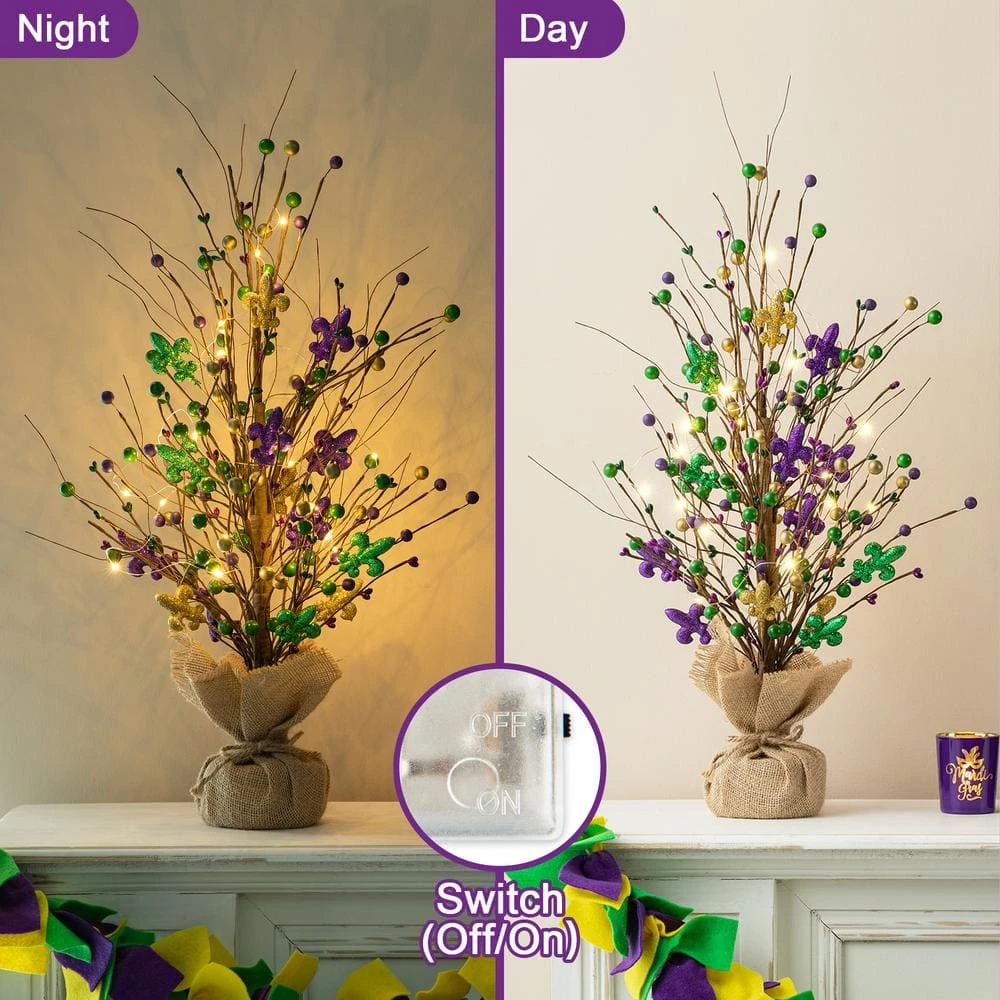 21 In. H Lighted Mardi Gras Fleur-de-Lis And Berry Christmas Table Tree 4 21 In. H Lighted Mardi Gras Fleur-de-Lis And Berry Christmas Table Tree - Image 4