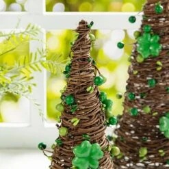 16 In. H St. Patrick's Rattan Shamrock And Berries Table Tree (Set Of 2) -The Home Depot Shop glitzhome seasonal decorations 2041000001 1f 1000