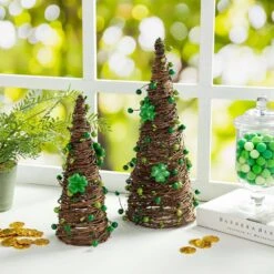 16 In. H St. Patrick's Rattan Shamrock And Berries Table Tree (Set Of 2) -The Home Depot Shop glitzhome seasonal decorations 2041000001 31 1000
