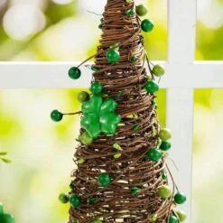 16 In. H St. Patrick's Rattan Shamrock And Berries Table Tree (Set Of 2) -The Home Depot Shop glitzhome seasonal decorations 2041000001 44 1000