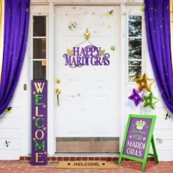 42 In. H Mardi Gras Welcome Wooden Porch Sign -The Home Depot Shop glitzhome seasonal decorations gj2037100003 77 1000