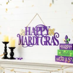 11 .5 In. H Metal "HAPPY MARDI GRAS" Wall Decor -The Home Depot Shop glitzhome seasonal decorations gj2037100005 77 1000