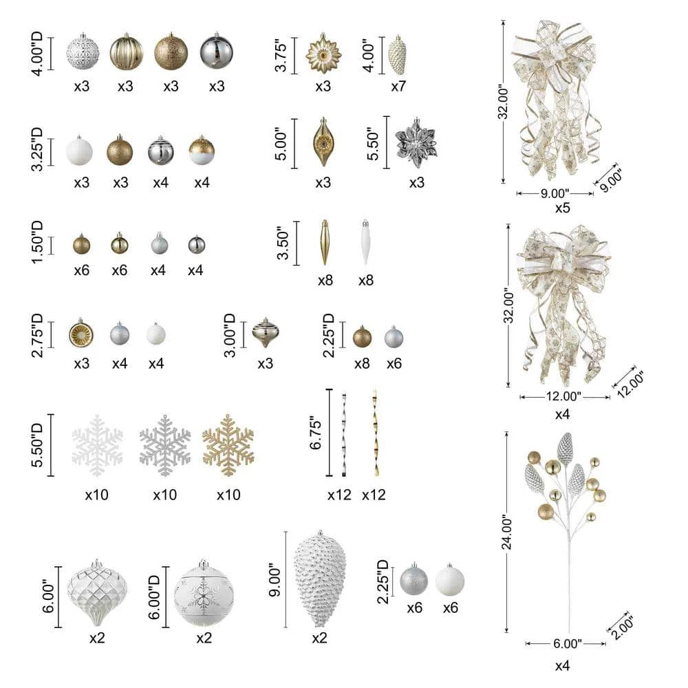 178 CT Christmas Elegant Silver And Gold Shatterproof Ornaments With Matched Pinecone Picks And Ribbon Bow Sets 7 178 CT Christmas Elegant Silver And Gold Shatterproof Ornaments With Matched Pinecone Picks And Ribbon Bow Sets - Image 7