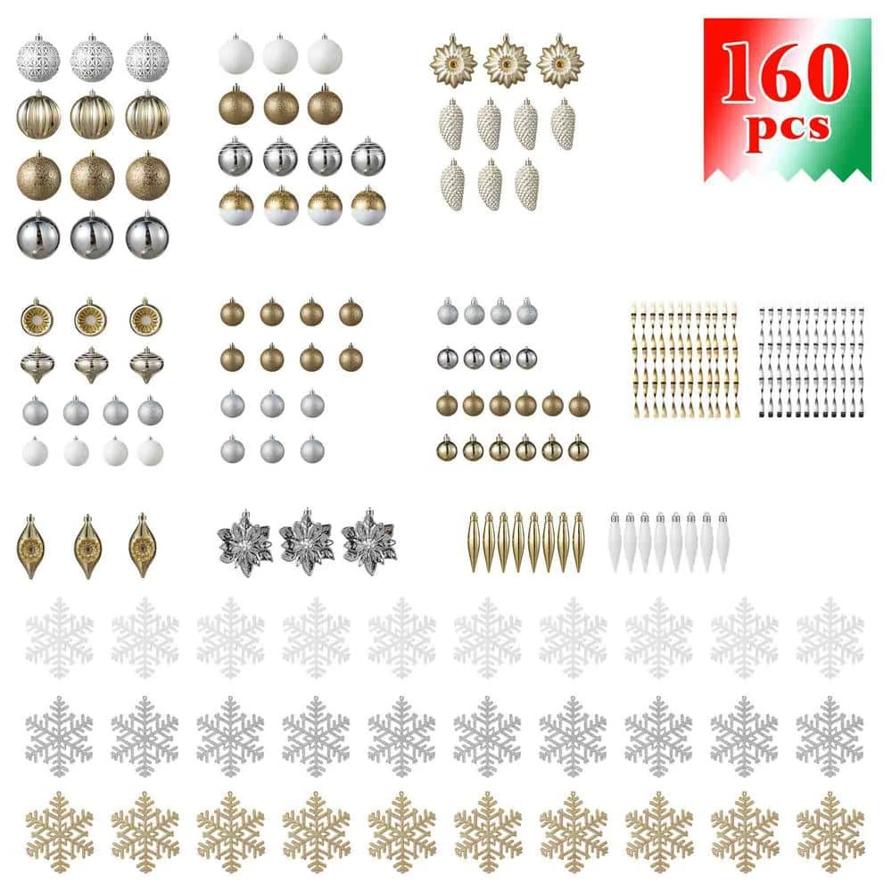 178 CT Christmas Elegant Silver And Gold Shatterproof Ornaments With Matched Pinecone Picks And Ribbon Bow Sets 5 178 CT Christmas Elegant Silver And Gold Shatterproof Ornaments With Matched Pinecone Picks And Ribbon Bow Sets - Image 5