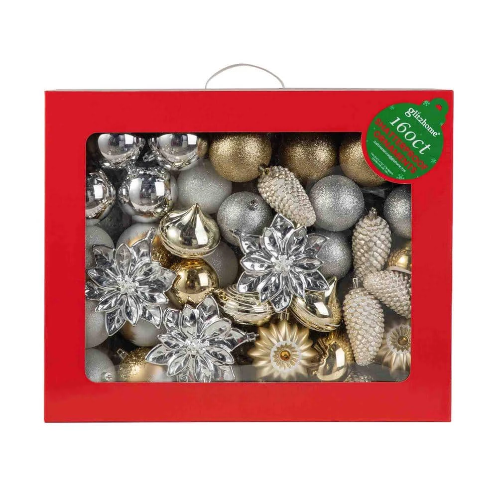 178 CT Christmas Elegant Silver And Gold Shatterproof Ornaments With Matched Pinecone Picks And Ribbon Bow Sets 4 178 CT Christmas Elegant Silver And Gold Shatterproof Ornaments With Matched Pinecone Picks And Ribbon Bow Sets - Image 4