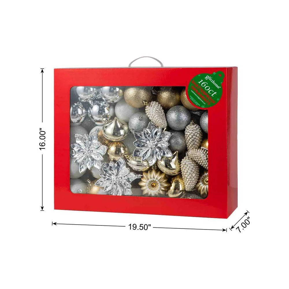 178 CT Christmas Elegant Silver And Gold Shatterproof Ornaments With Matched Pinecone Picks And Ribbon Bow Sets 8 178 CT Christmas Elegant Silver And Gold Shatterproof Ornaments With Matched Pinecone Picks And Ribbon Bow Sets - Image 8