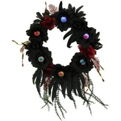 22 In. Prelit Artificial Halloween Wreath With Light-Up Eyeballs -The Home Depot Shop haunted hill farm fall wreaths hhwtheye 1s 1d 1000