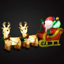 HOMCOM 3.5 Ft. H X 8 Ft. W Pre-Lit LED Santa With Reindeer Christmas Inflatable