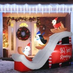 HOMCOM 8.5 Ft. Long Christmas Inflatable Polar Bear, Penguin And Reindeer -The Home Depot Shop homcom christmas inflatables 844 719v80mx c3 1000