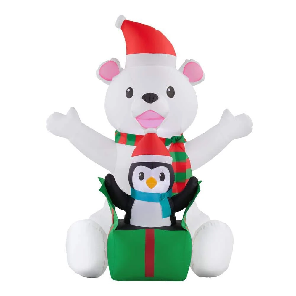 Home Accents Holiday 4 Ft. Inflatable Bear With Penguin Scene 1 Home Accents Holiday 4 Ft. Inflatable Bear With Penguin Scene