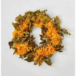 20 In. Mum Green Leaves And Berries Leaves Wreath