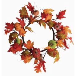 22 In. Burlap Pumpkins With Maple Leaves Wreath