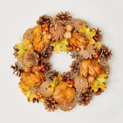 13 In. Fall Leaves Artichokes Pine Cones And Berries Wreath