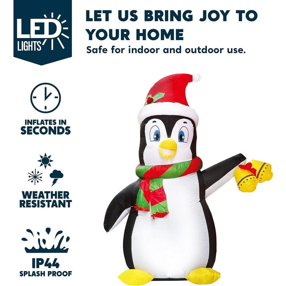 5 Ft. Christmas Inflatable Penguin Decoration, Blow Up Yard Decoration Holiday Life-Size With Built-in LEDs 4 5 Ft. Christmas Inflatable Penguin Decoration, Blow Up Yard Decoration Holiday Life-Size With Built-in LEDs - Image 4