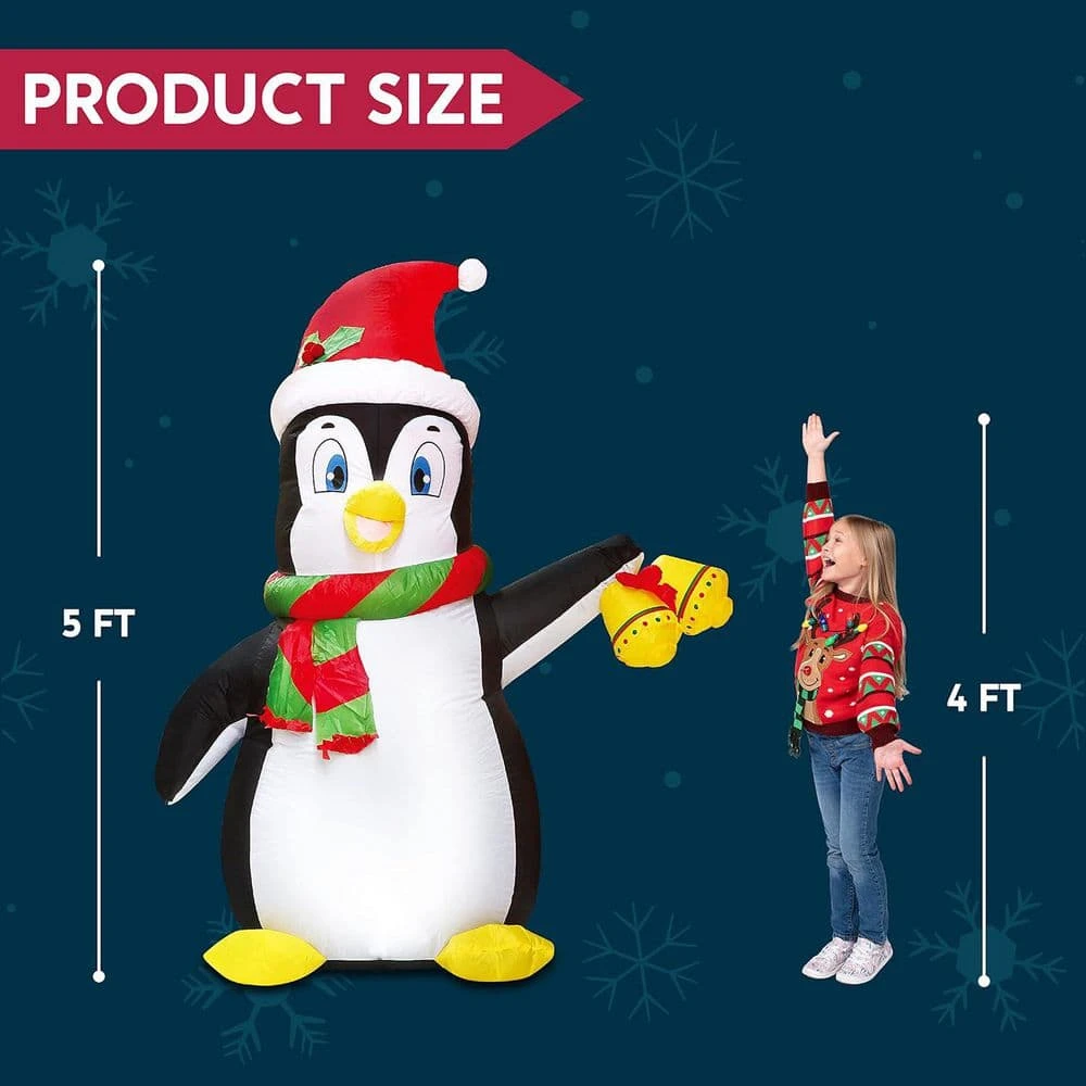 5 Ft. Christmas Inflatable Penguin Decoration, Blow Up Yard Decoration Holiday Life-Size With Built-in LEDs 2 5 Ft. Christmas Inflatable Penguin Decoration, Blow Up Yard Decoration Holiday Life-Size With Built-in LEDs - Image 2