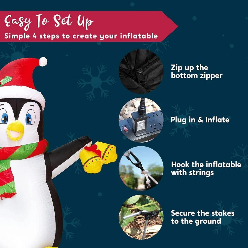 5 Ft. Christmas Inflatable Penguin Decoration, Blow Up Yard Decoration Holiday Life-Size With Built-in LEDs 6 5 Ft. Christmas Inflatable Penguin Decoration, Blow Up Yard Decoration Holiday Life-Size With Built-in LEDs - Image 6